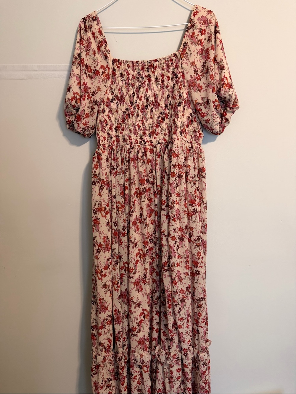 Polagram Cream Maxi Dress with Red Floral Pattern - Picture 3 of 3